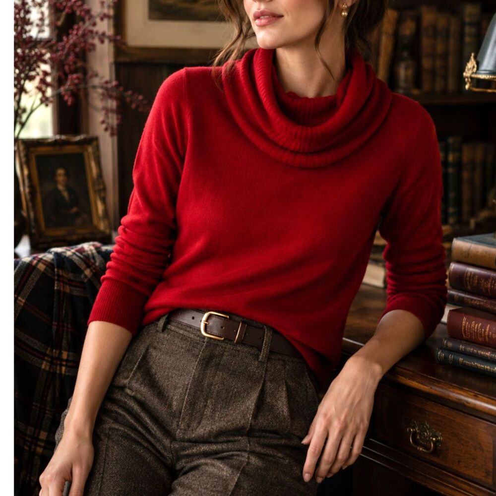 Vintage Jacques de Loux Red Cashmere Cowl Neck Sweater S Dark Academia Preppy